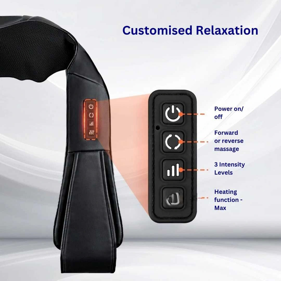 Black massage device with control panel on a white background
